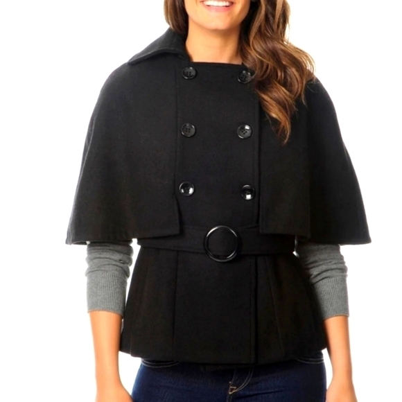 Krush women's jacket cape double breasted wool blend charcoal grey coat Size: L - Picture 1 of 5